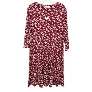 NEW Seasalt Cornwall Tempera Dress Red Bird Print Long Sleeve Jersey Size US 14